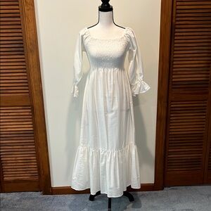 Smocked Midi Linen Dress